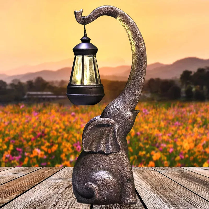 Outdoor Solar Angel Elephant Statue, Garden Decor, Resin