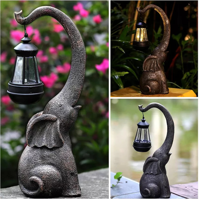 Outdoor Solar Angel Elephant Statue, Garden Decor, Resin